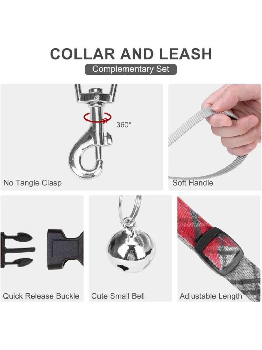 Soft Padded Plaid Dog Harness & Leash Set - No Pull, Reflective, AirTag Holder